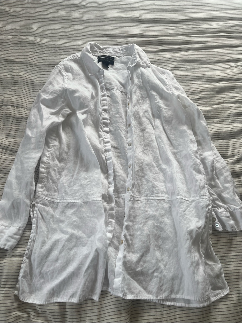 Tahari White Linen Button-Front Shirt